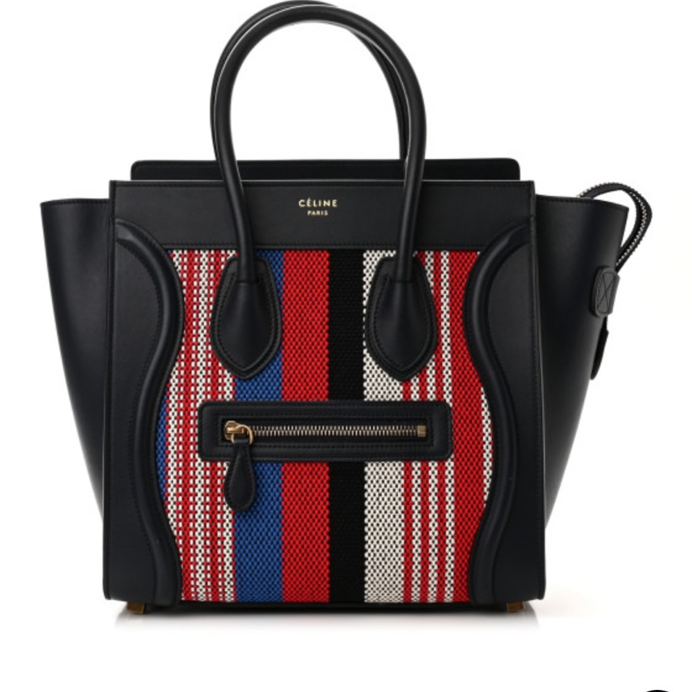 Celine Calfskin Stripped Canvas